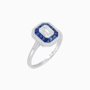 Vintage-Inspired Emerald Cut Double Halo Engagement Ring with Gemstone (Mounting)